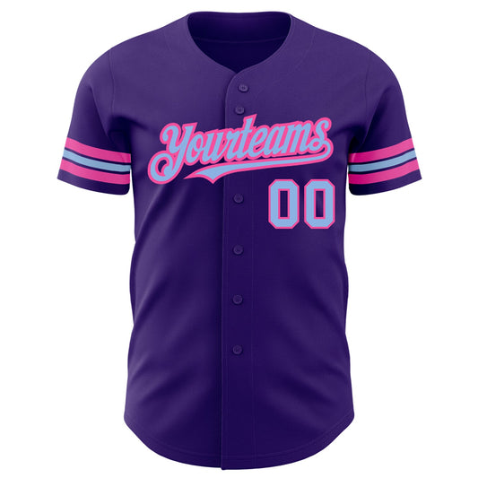 Custom Purple Light Blue-Pink Authentic Baseball Jersey - Sky-Custom