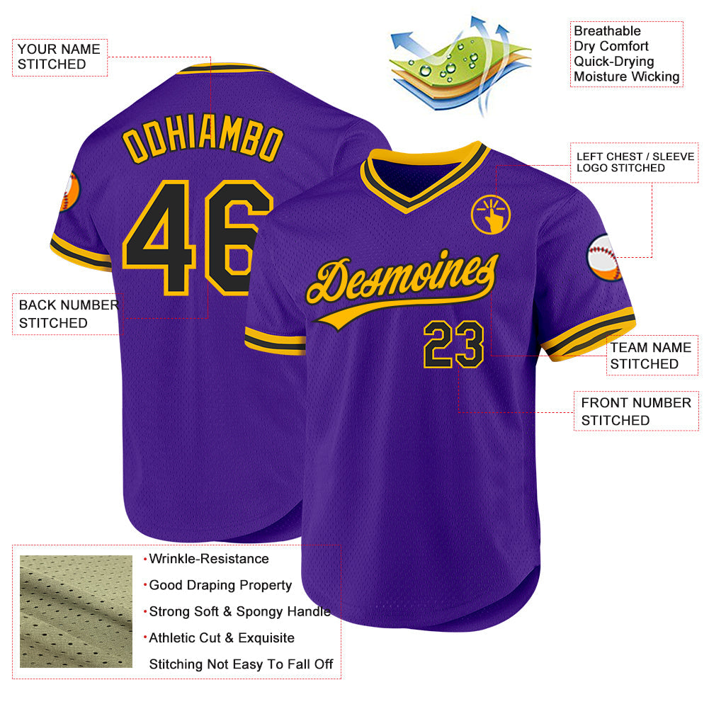Custom Purple Black-Gold Authentic Throwback Baseball Jersey - Sky-Custom