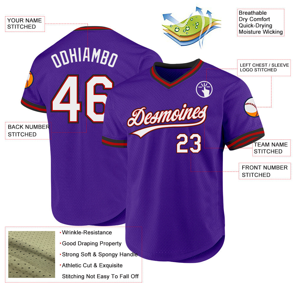 Custom Purple Red-Black Authentic Throwback Baseball Jersey - Sky-Custom