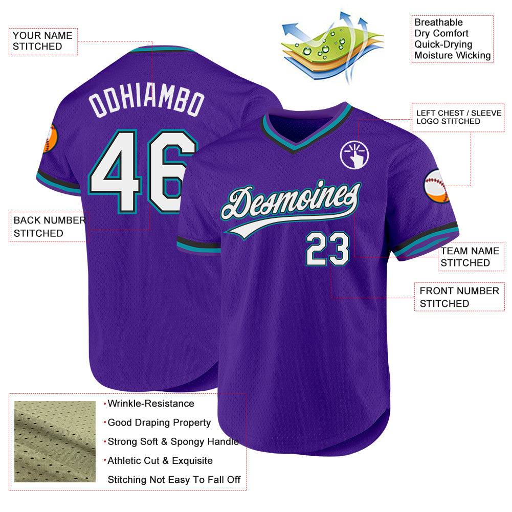 Custom Purple Black-Teal Authentic Throwback Baseball Jersey - Sky-Custom