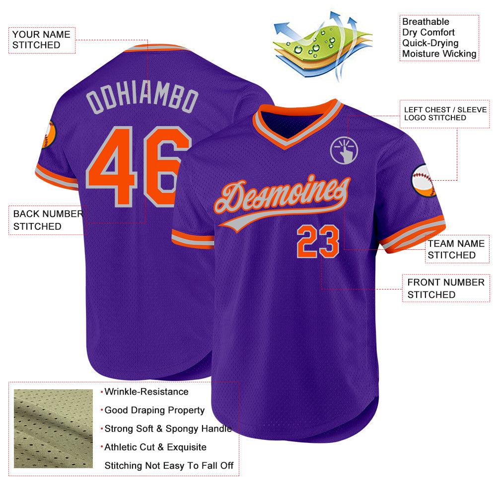 Custom Purple Orange-Gray Authentic Throwback Baseball Jersey - Sky-Custom