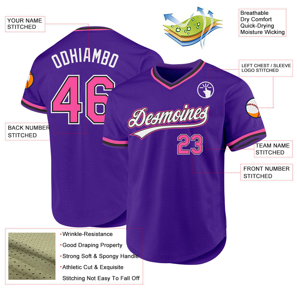 Custom Purple Pink-Black Authentic Throwback Baseball Jersey - Sky-Custom