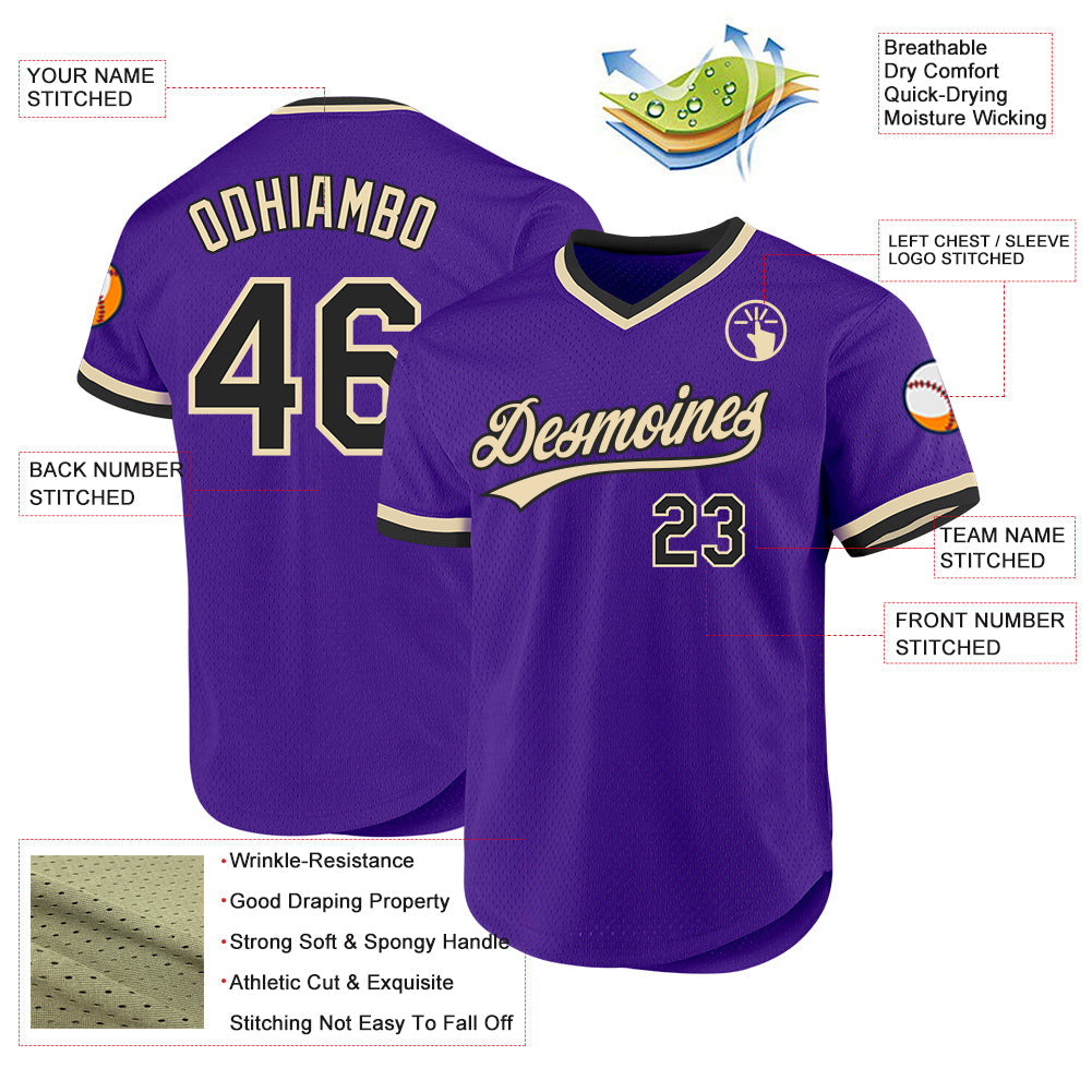 Custom Purple Black-Cream Authentic Throwback Baseball Jersey - Sky-Custom