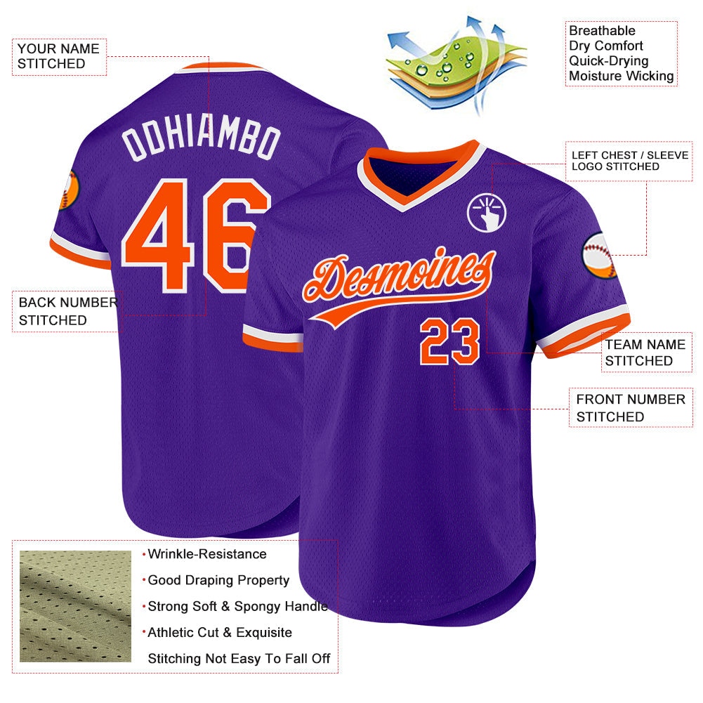 Custom Purple Orange-White Authentic Throwback Baseball Jersey - Sky-Custom