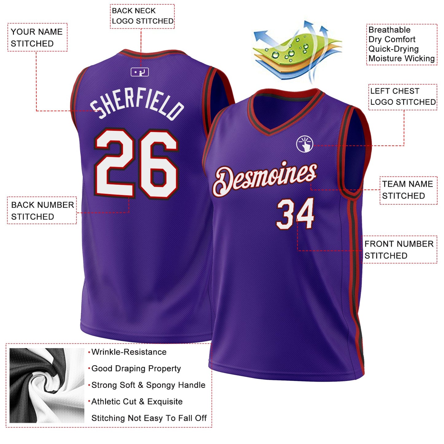 Custom Purple Red-Black Authentic Throwback Basketball Jersey - Sky-Custom
