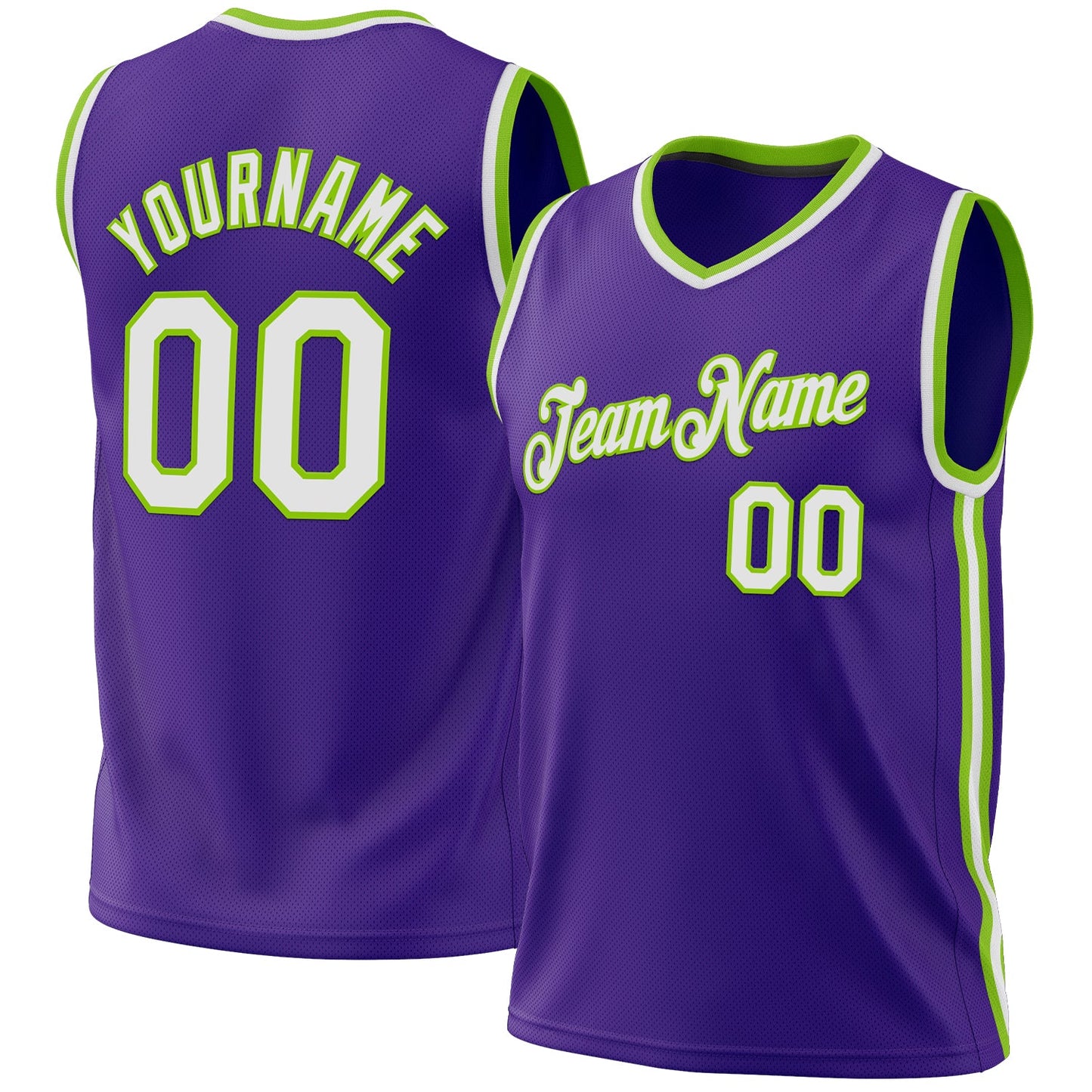 Custom Purple White-Neon Green Authentic Throwback Basketball Jersey - Sky-Custom