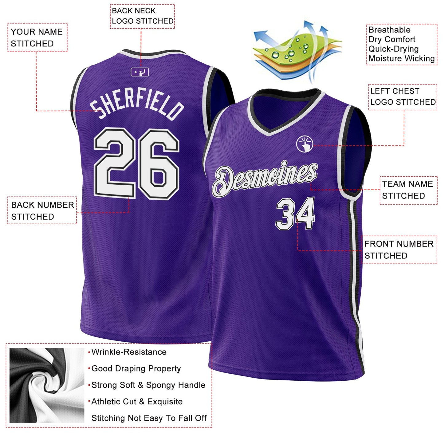 Custom Purple White-Black Authentic Throwback Basketball Jersey - Sky-Custom
