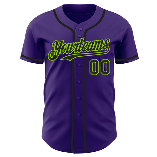 Custom Purple Black-Neon Green Authentic Baseball Jersey - Sky-Custom