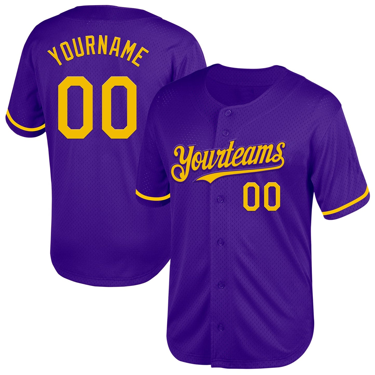 Custom Purple Yellow Mesh Authentic Throwback Baseball Jersey - Sky-Custom