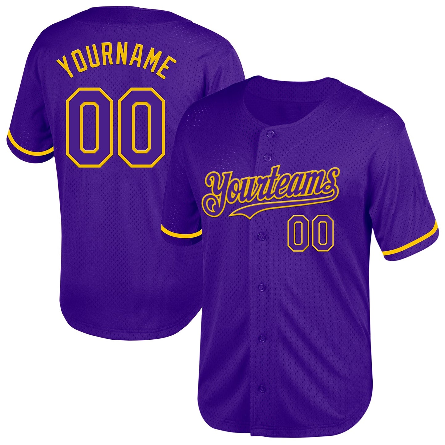 Custom Purple Yellow Mesh Authentic Throwback Baseball Jersey - Sky-Custom