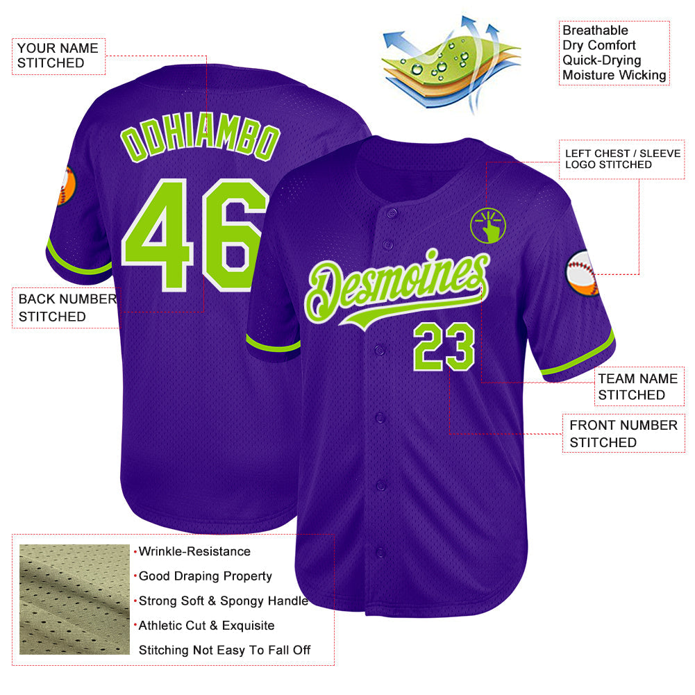 Custom Purple Neon Green-White Mesh Authentic Throwback Baseball Jersey - Sky-Custom