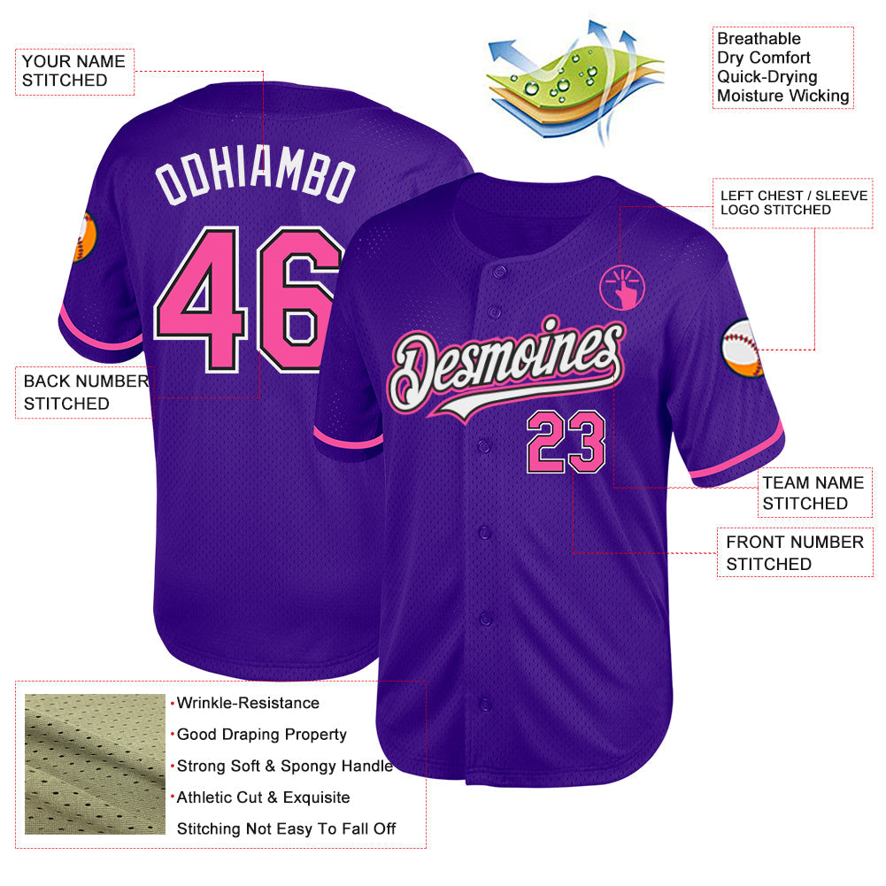 Custom Purple Pink-Black Mesh Authentic Throwback Baseball Jersey - Sky-Custom