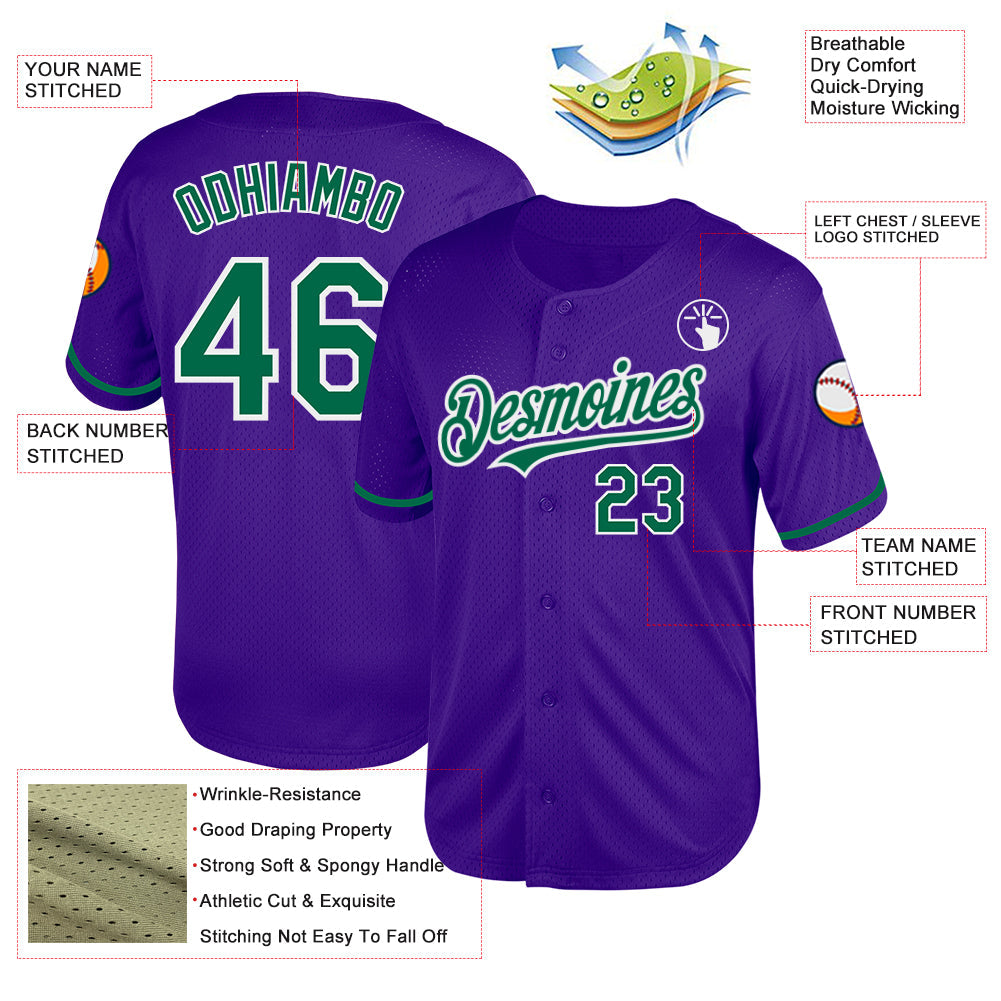 Custom Purple Kelly Green-White Mesh Authentic Throwback Baseball Jersey - Sky-Custom