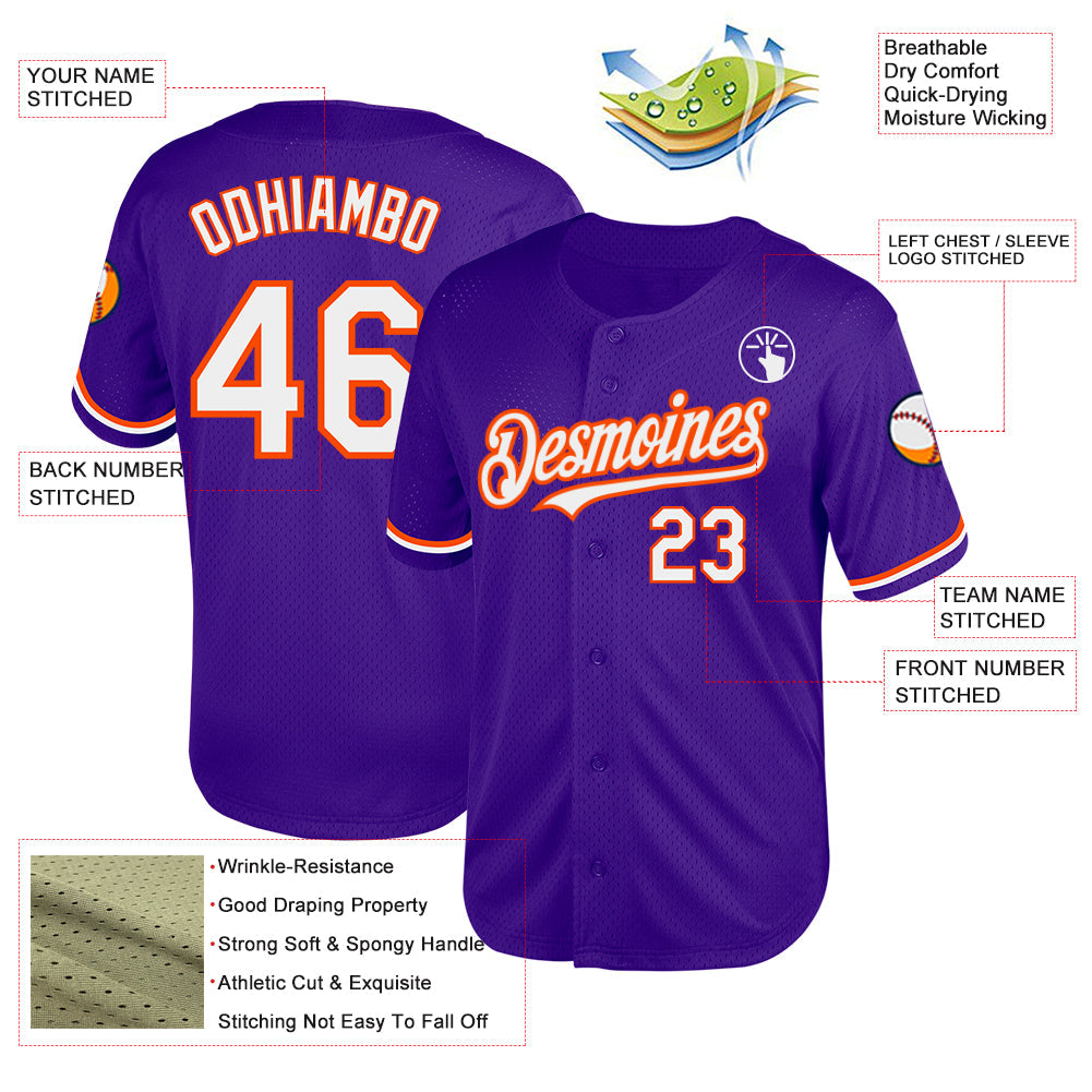 Custom Purple White-Orange Mesh Authentic Throwback Baseball Jersey - Sky-Custom