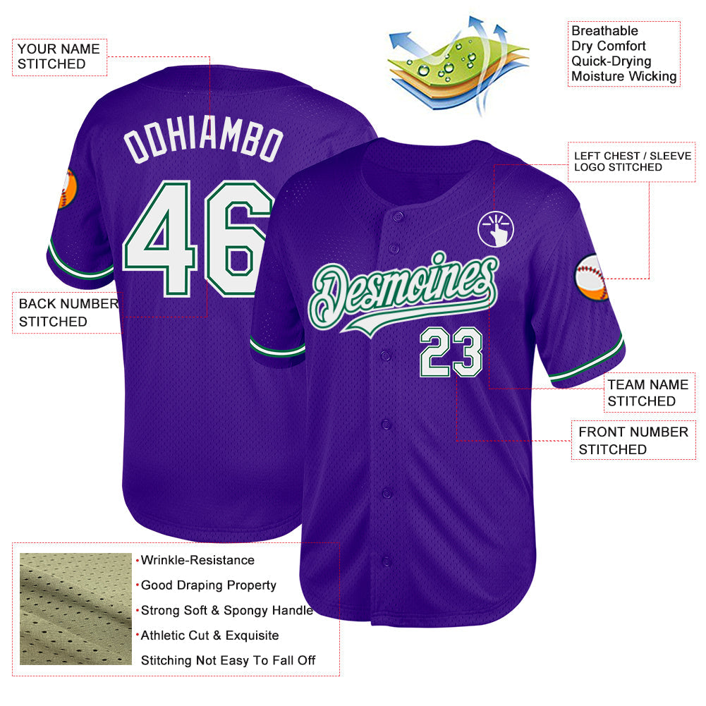 Custom Purple White-Kelly Green Mesh Authentic Throwback Baseball Jersey - Sky-Custom