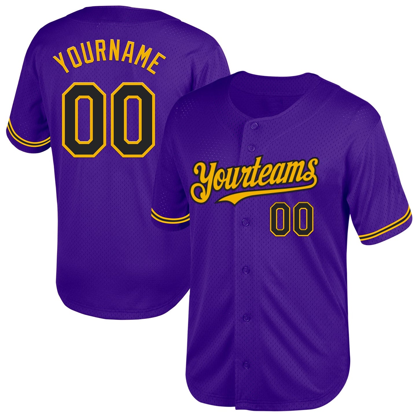Custom Purple Black-Gold Mesh Authentic Throwback Baseball Jersey - Sky-Custom
