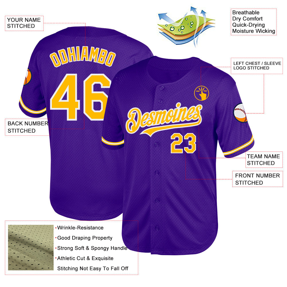 Custom Purple Gold-White Mesh Authentic Throwback Baseball Jersey - Sky-Custom