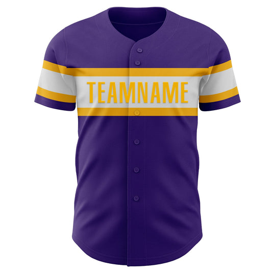 Custom Purple White-Gold Authentic Baseball Jersey - Sky-Custom
