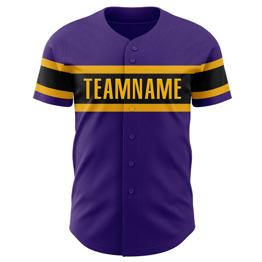 Custom Purple Black-Gold Authentic Baseball Jersey - Sky-Custom