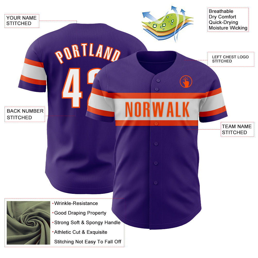 Custom Purple White-Orange Authentic Baseball Jersey - Sky-Custom