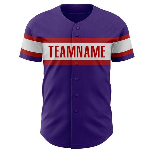 Custom Purple White-Red Authentic Baseball Jersey - Sky-Custom