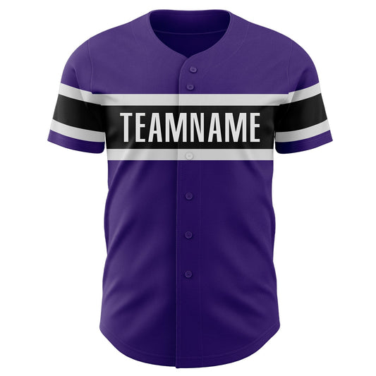Custom Purple White-Black Authentic Baseball Jersey - Sky-Custom