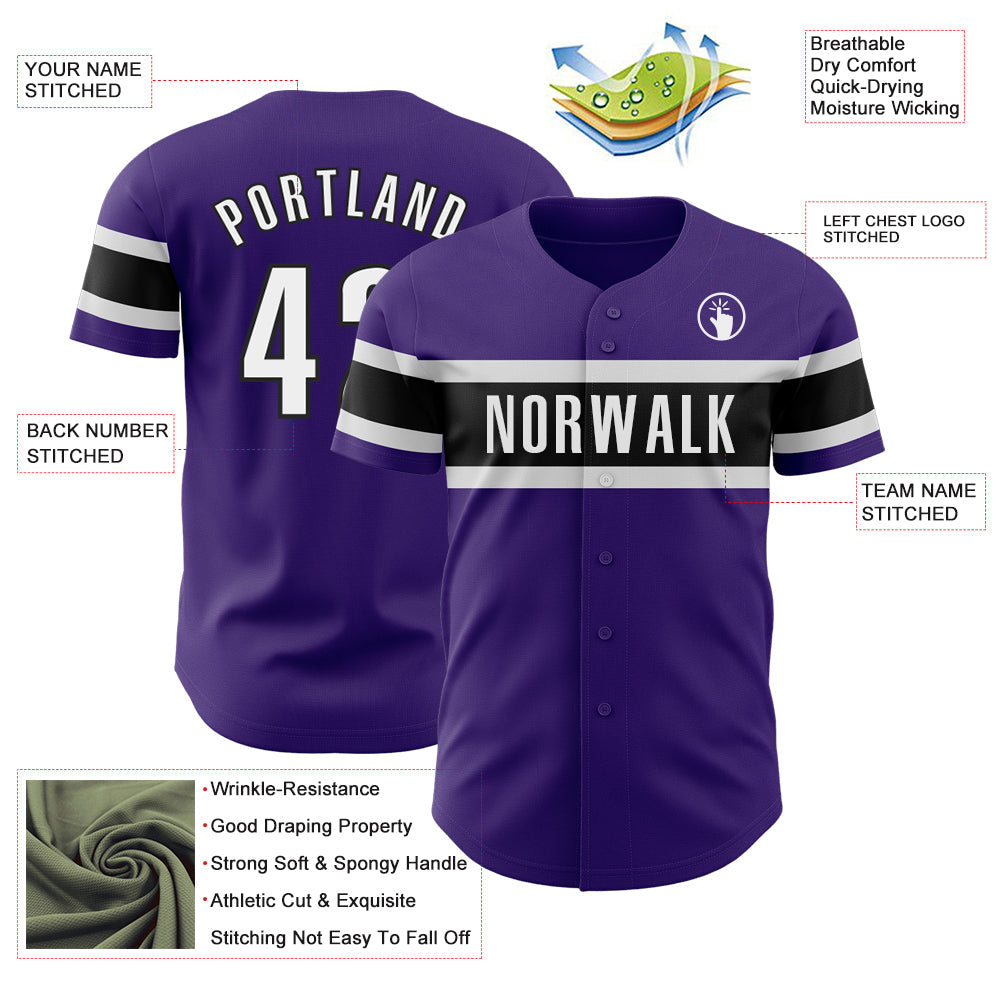 Custom Purple White-Black Authentic Baseball Jersey - Sky-Custom