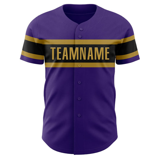 Custom Purple Black-Old Gold Authentic Baseball Jersey - Sky-Custom