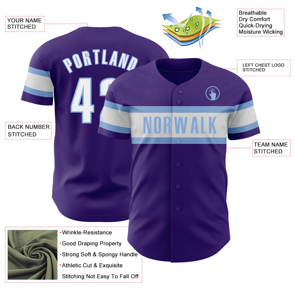 Custom Purple White-Light Blue Authentic Baseball Jersey - Sky-Custom