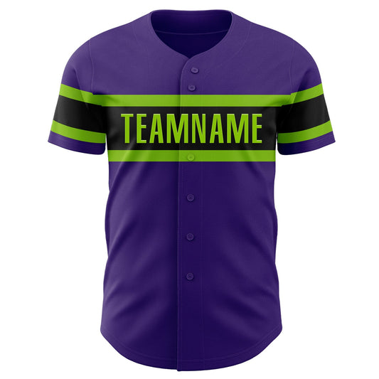 Custom Purple Black-Neon Green Authentic Baseball Jersey - Sky-Custom