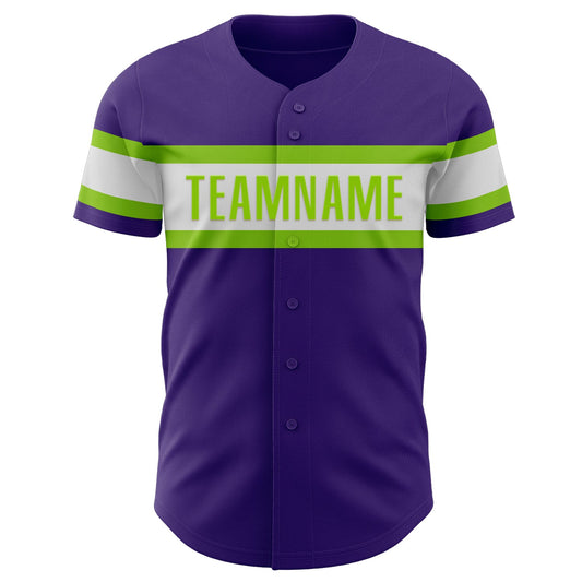 Custom Purple White-Neon Green Authentic Baseball Jersey - Sky-Custom
