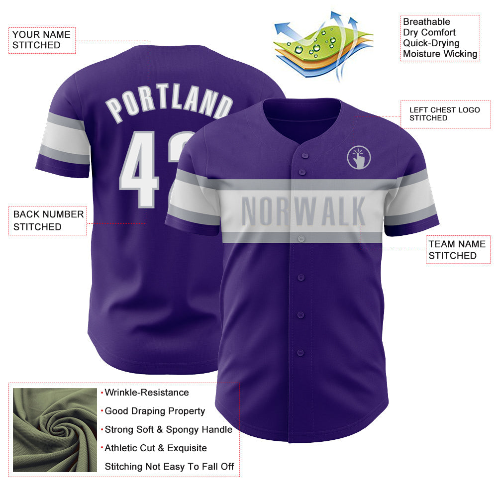 Custom Purple White-Gray Authentic Baseball Jersey - Sky-Custom