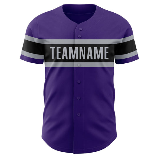 Custom Purple Black-Gray Authentic Baseball Jersey - Sky-Custom