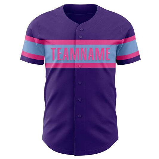 Custom Purple Light Blue-Pink Authentic Baseball Jersey - Sky-Custom