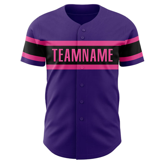 Custom Purple Black-Pink Authentic Baseball Jersey - Sky-Custom