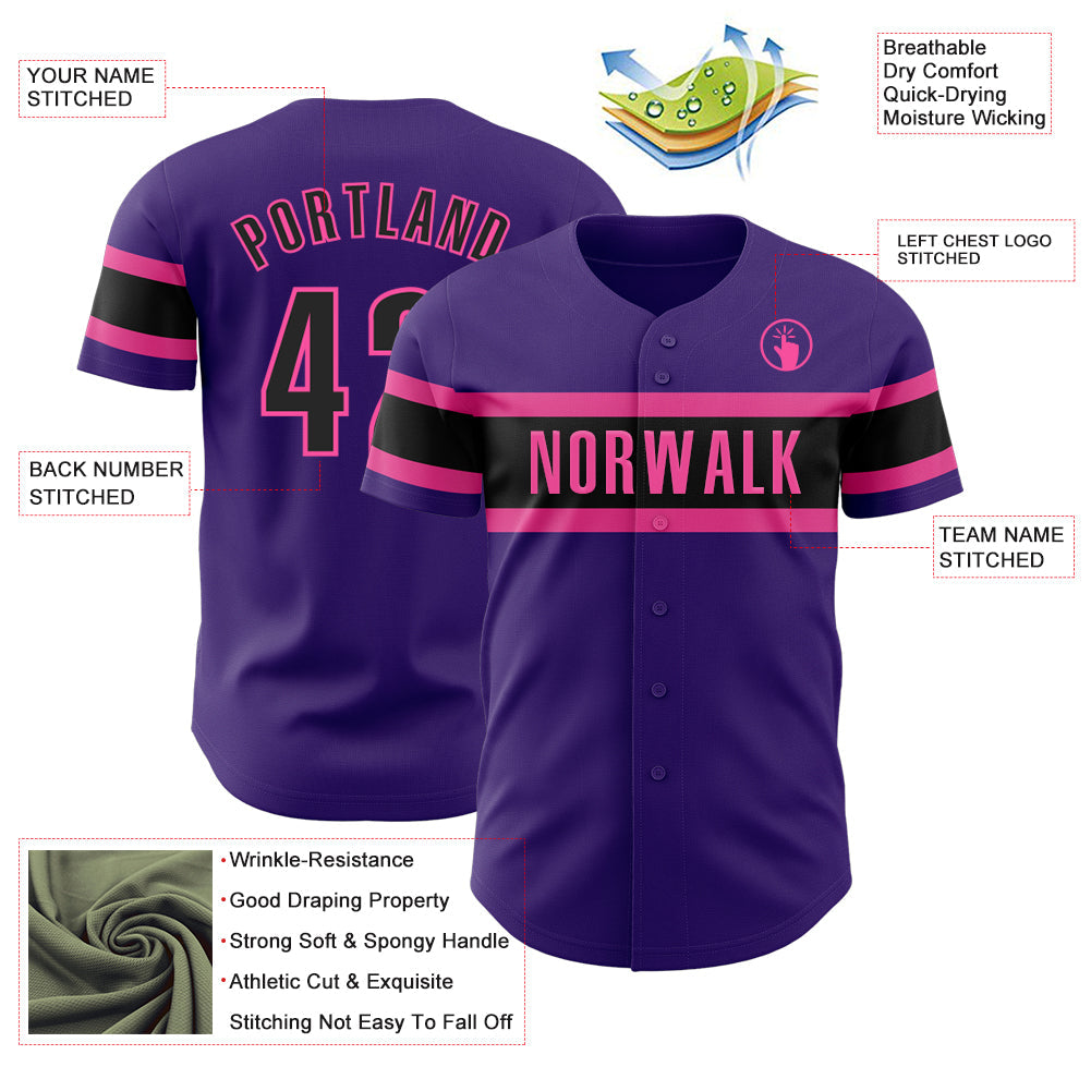 Custom Purple Black-Pink Authentic Baseball Jersey - Sky-Custom