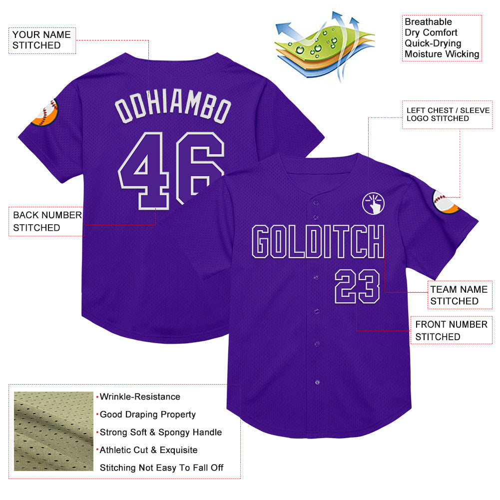 Custom Purple White Mesh Authentic Throwback Baseball Jersey - Sky-Custom