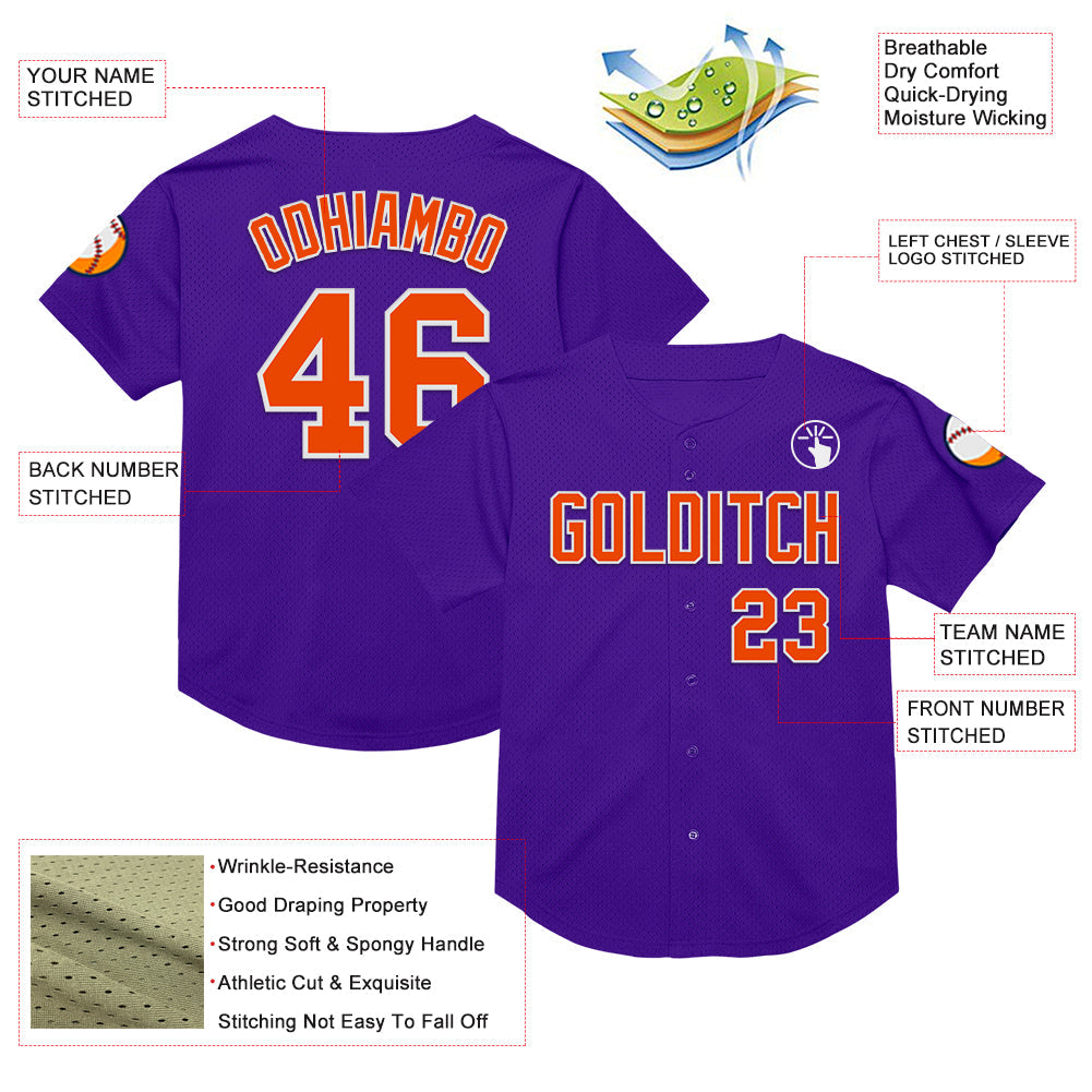 Custom Purple Orange-White Mesh Authentic Throwback Baseball Jersey - Sky-Custom