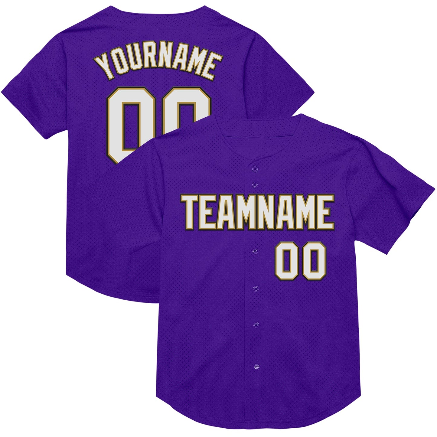 Custom Purple Old Gold-Black Mesh Authentic Throwback Baseball Jersey - Sky-Custom