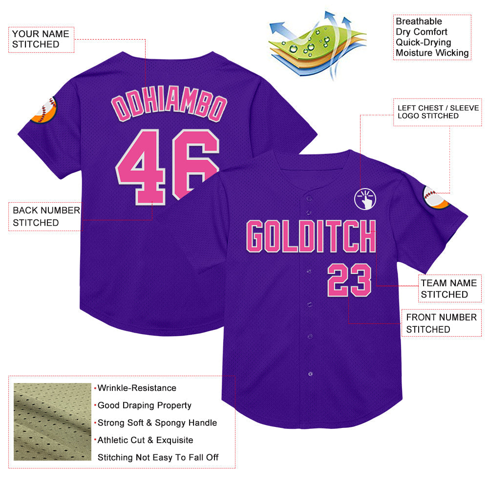 Custom Purple Pink-White Mesh Authentic Throwback Baseball Jersey - Sky-Custom