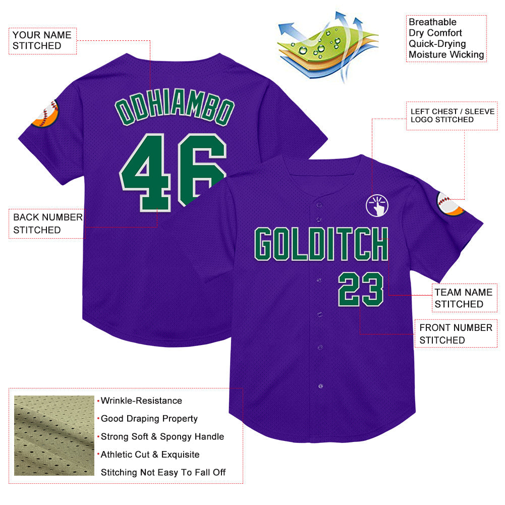 Custom Purple Kelly Green-White Mesh Authentic Throwback Baseball Jersey - Sky-Custom