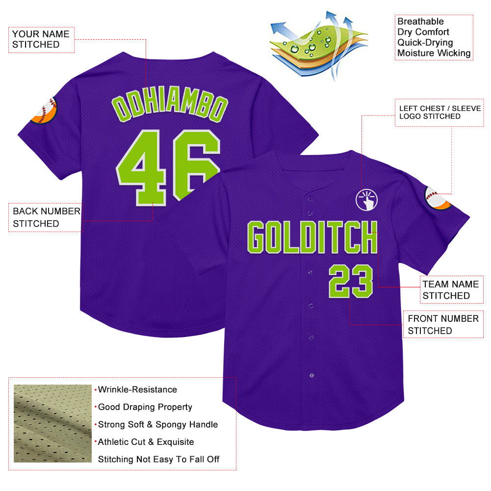 Custom Purple Neon Green-White Mesh Authentic Throwback Baseball Jersey - Sky-Custom