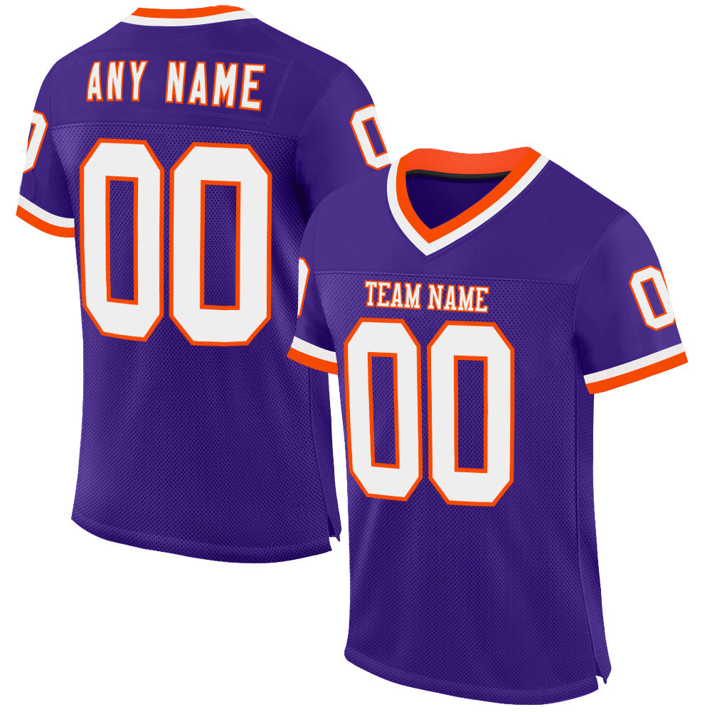 Custom Purple White-Orange Mesh Authentic Throwback Football Jersey - Sky-Custom