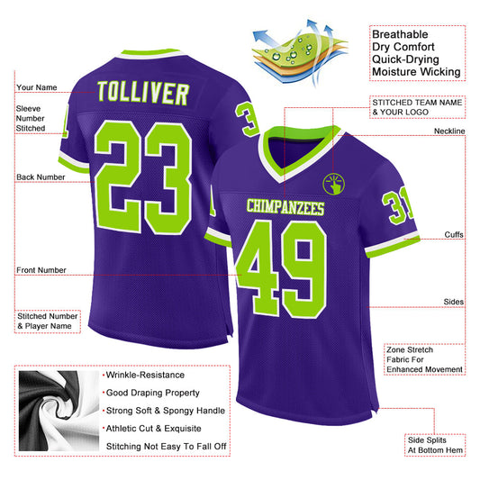 Custom Purple Neon Green-White Mesh Authentic Throwback Football Jersey - Sky-Custom