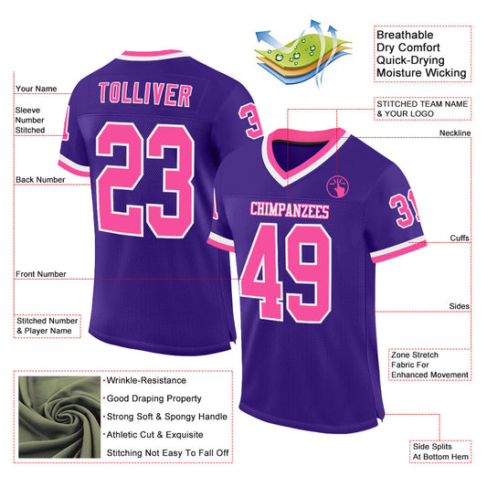 Custom Purple Pink-White Mesh Authentic Throwback Football Jersey - Sky-Custom