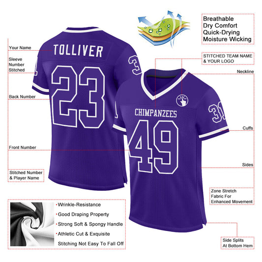 Custom Purple White Mesh Authentic Throwback Football Jersey - Sky-Custom