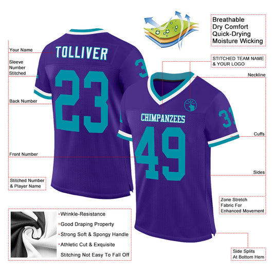 Custom Purple Teal-White Mesh Authentic Throwback Football Jersey - Sky-Custom