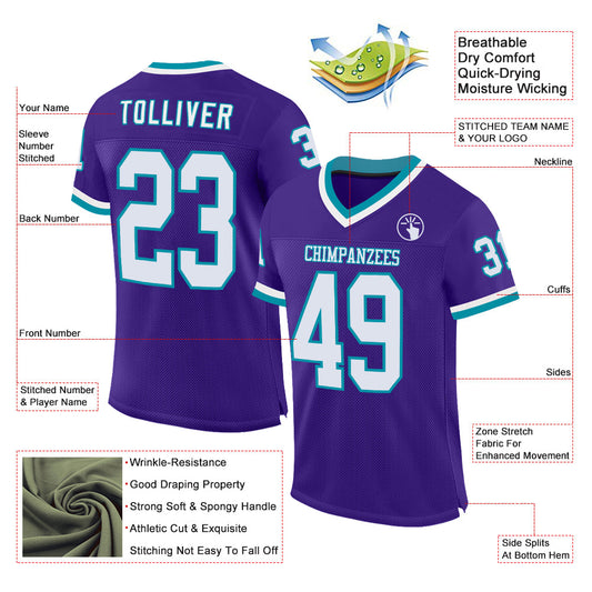Custom Purple White-Teal Mesh Authentic Throwback Football Jersey - Sky-Custom