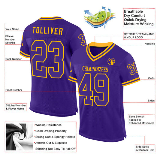 Custom Purple Gold Mesh Authentic Throwback Football Jersey - Sky-Custom