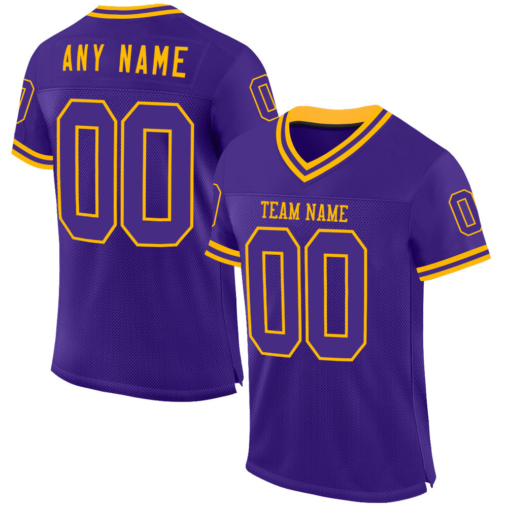 Custom Purple Gold Mesh Authentic Throwback Football Jersey - Sky-Custom